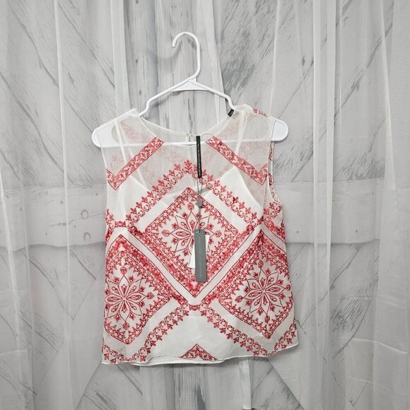NWT Cynthia Vincent Twelfth Street White Red Floral Embroidered Boho Tank Top S - Picture 9 of 14